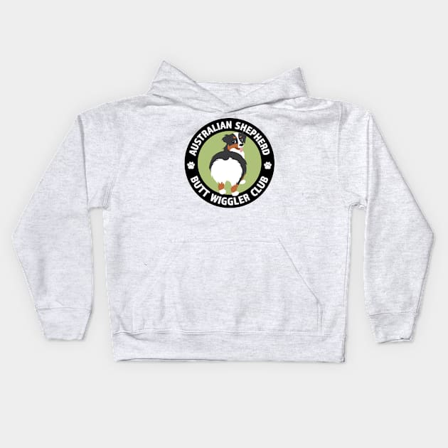 Australian Shepherd Butt Wiggler Club (Tricolor) Kids Hoodie by Tennifer